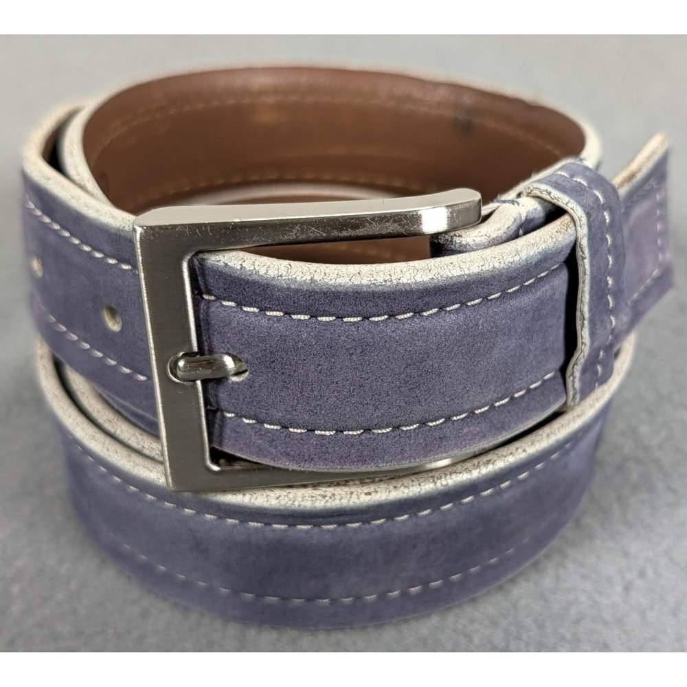 Allen Edmonds Soap Creek Blue Suede Leather Belt Mens 44 Made In USA Luxury